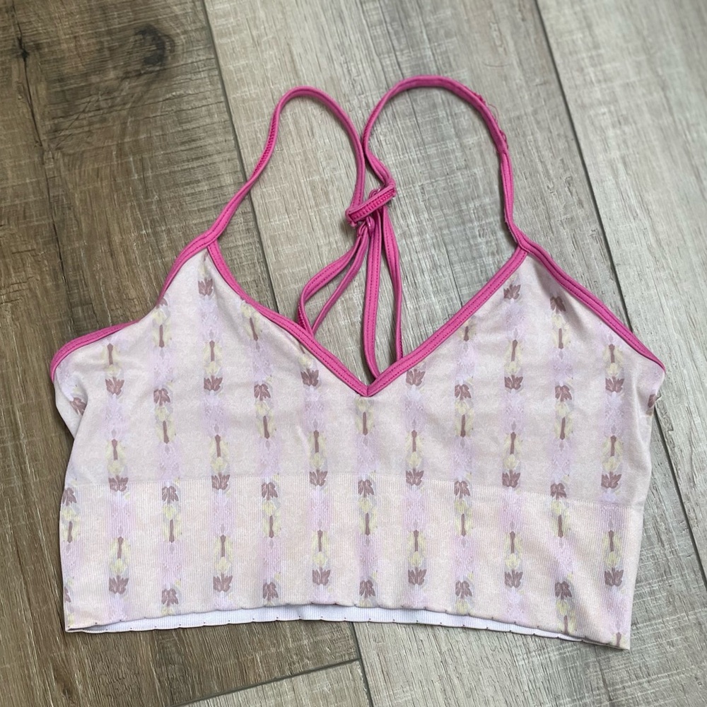 Anthropologie Jenny Seamless Bralette in Pink XS/S Razorback Knit Floral Print